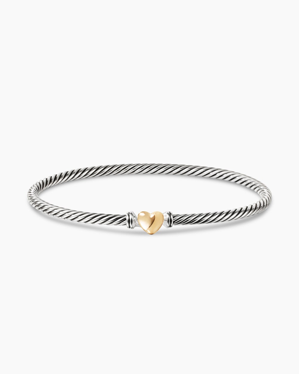 Classic Cable Heart Station Bracelet Sterling Silver with 18K Yellow Gold, 3mm