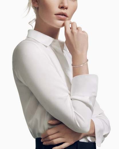 Classic Cable Heart Station Bracelet Sterling Silver with Pav茅 Diamonds, 3mm