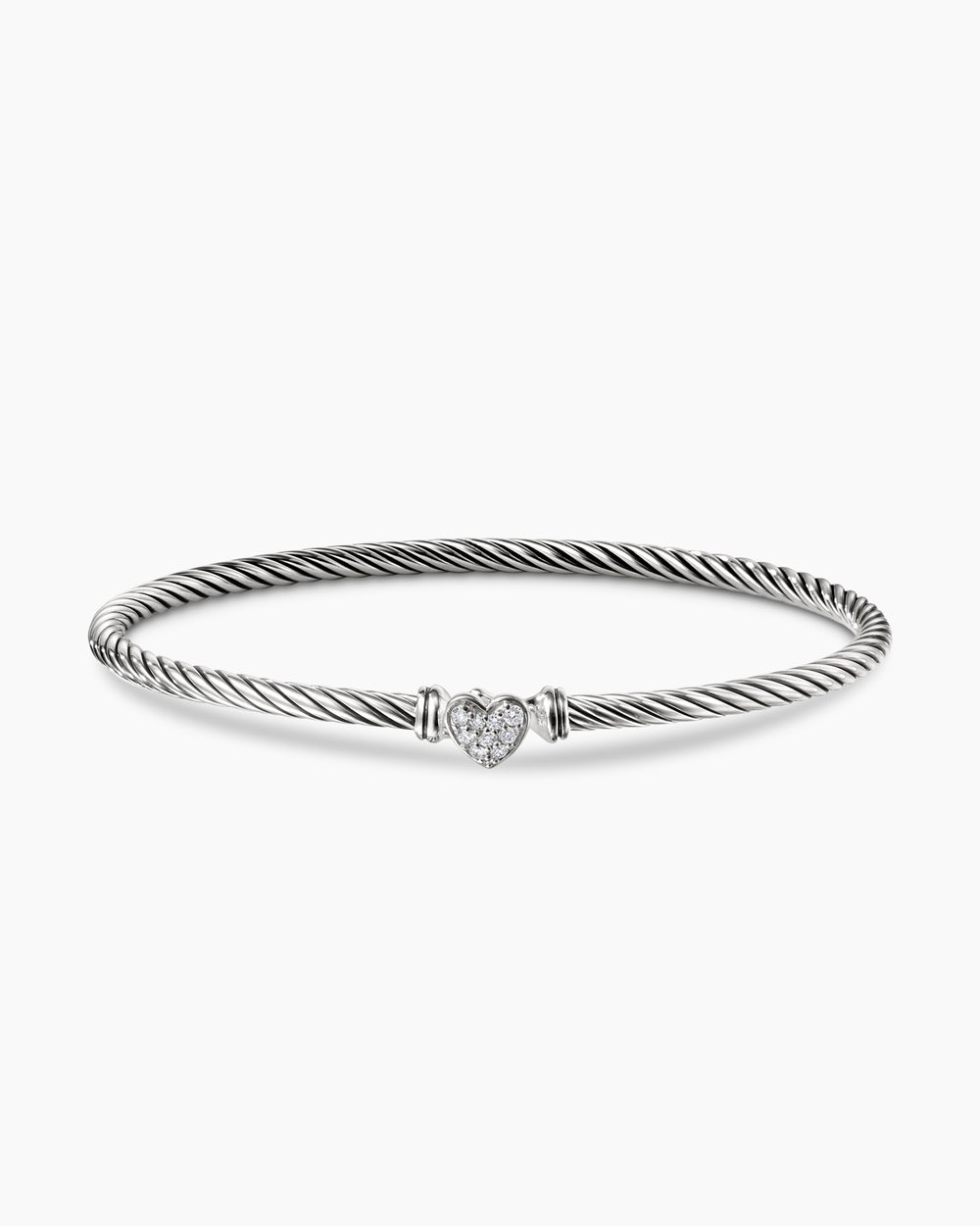 Classic Cable Heart Station Bracelet Sterling Silver with Pav茅 Diamonds, 3mm