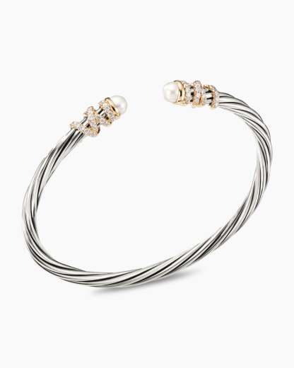 Helena Bracelet Sterling Silver with 18K Yellow Gold, Pearls and Diamonds, 4mm