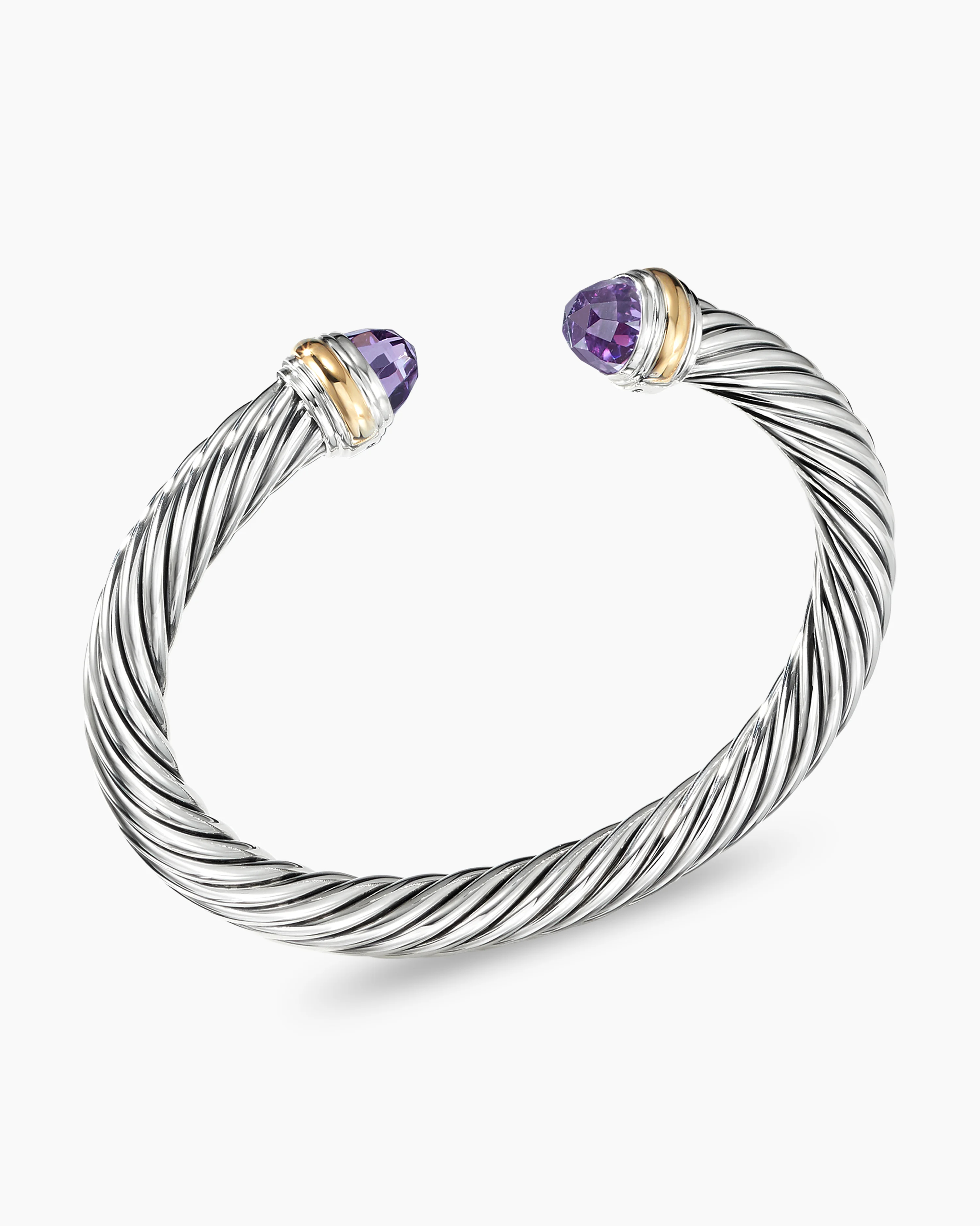 Classic Cable Bracelet Sterling Silver with 14K Yellow Gold and Amethyst, 7mm