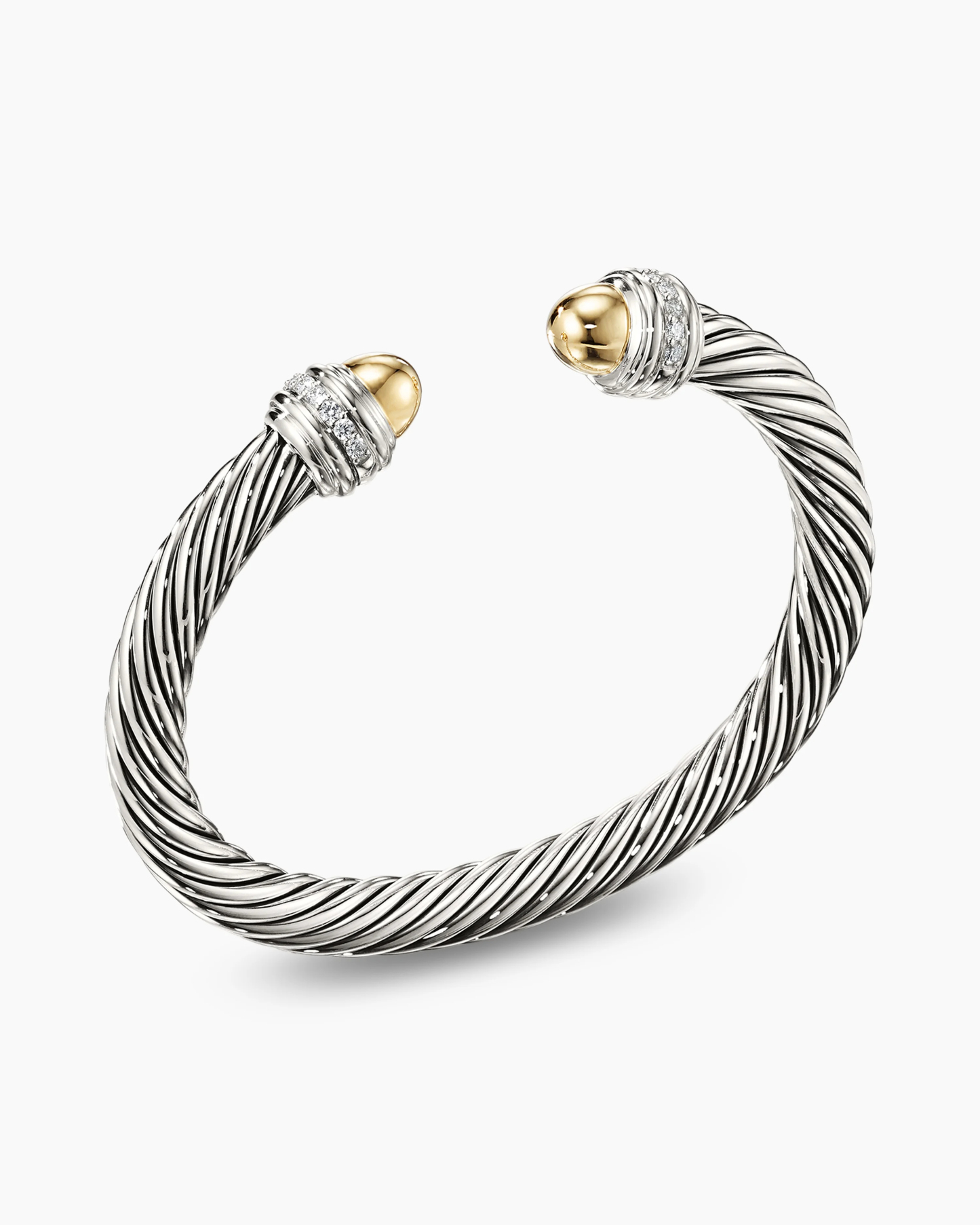 Classic Cable Bracelet Sterling Silver with 14K Yellow Gold Domes and Diamonds, 7mm