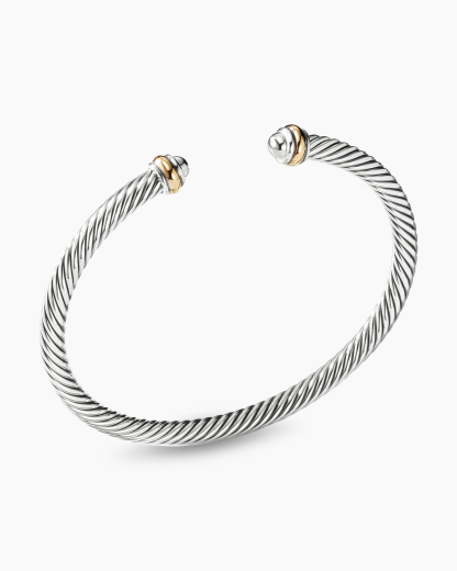 Classic Cable Bracelet Sterling Silver with 18K Yellow Gold, 4mm