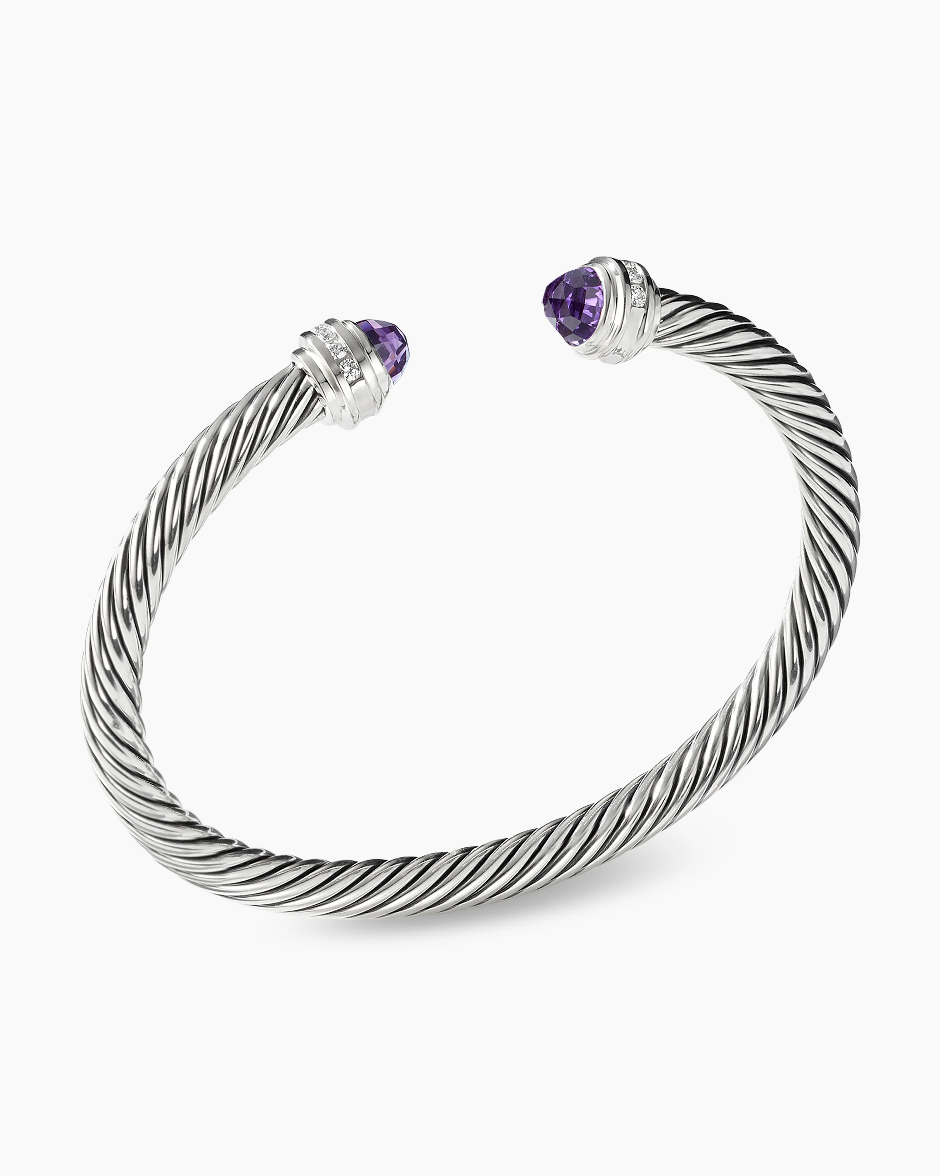 Classic Cable Bracelet Sterling Silver with Amethyst and Diamonds, 5mm