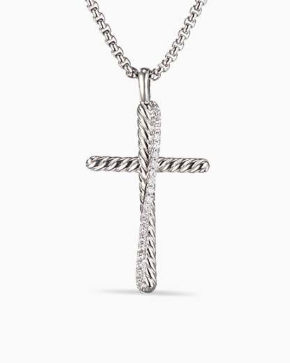 Crossover Cross Necklace Sterling Silver with Diamonds, 35.6mm