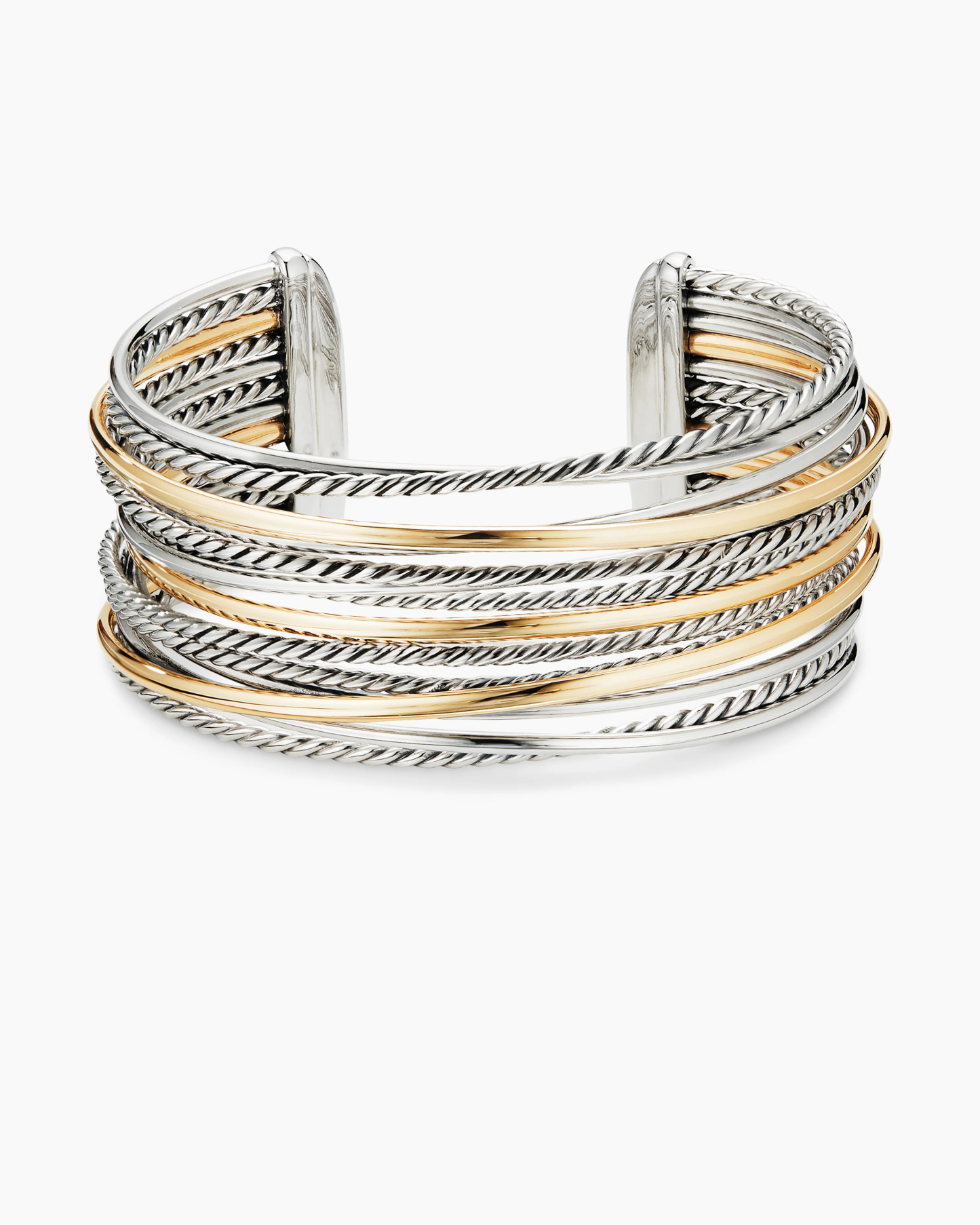 Crossover Cuff Bracelet Sterling Silver with 18K Yellow Gold, 27.5mm