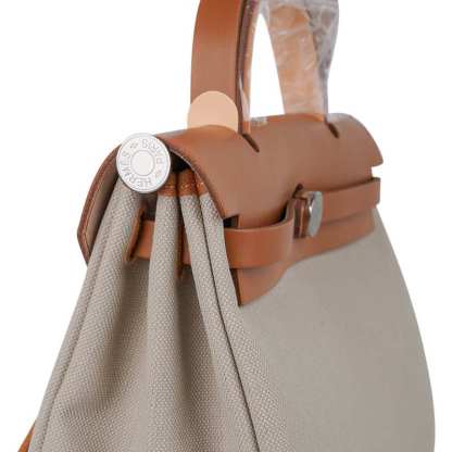 Herbag Zip 31 Bag Beton Toile Militaire / Natural Sable Leather Palladium New w/Box