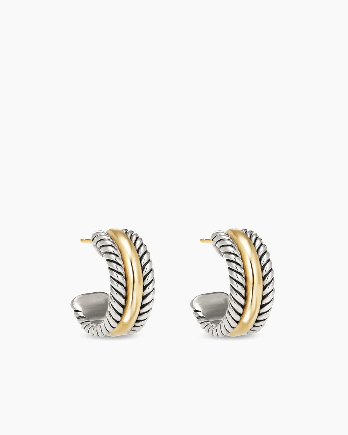 Cable Collectibles庐 Huggie Hoop Earrings Sterling Silver with 14K Yellow Gold, 15.6mm