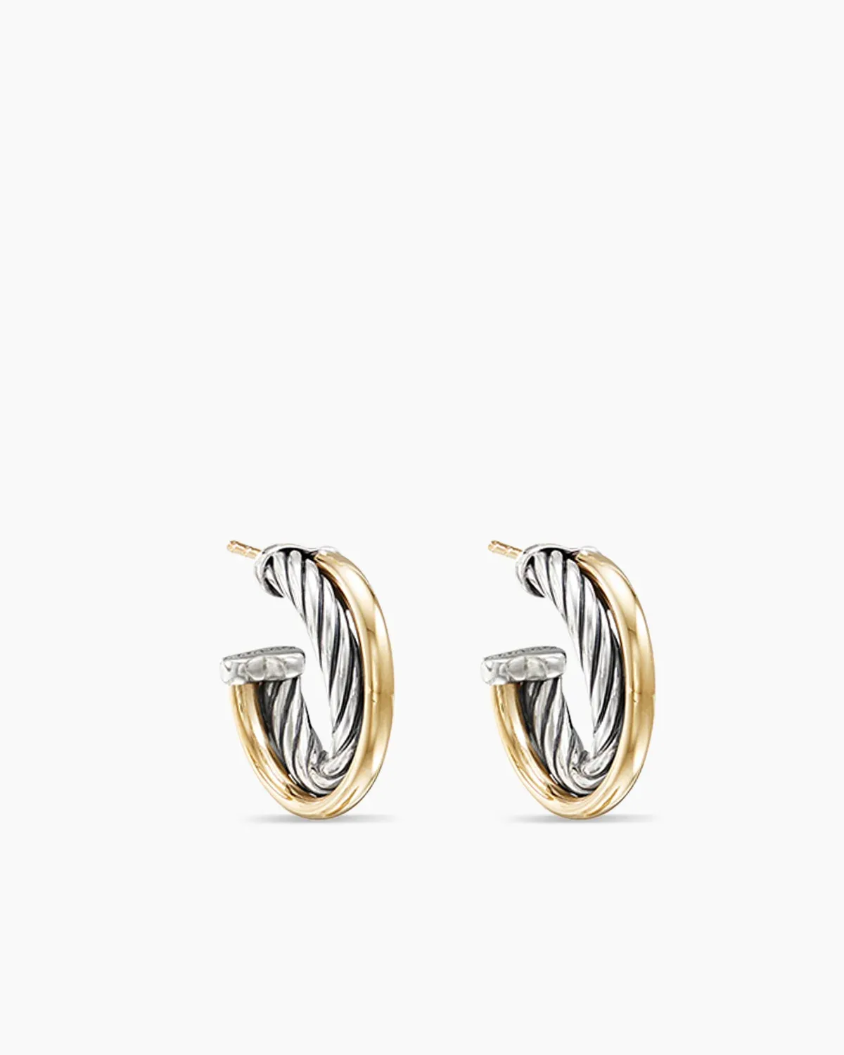 Crossover Hoop Earrings Sterling Silver with 18K Yellow Gold, 17mm