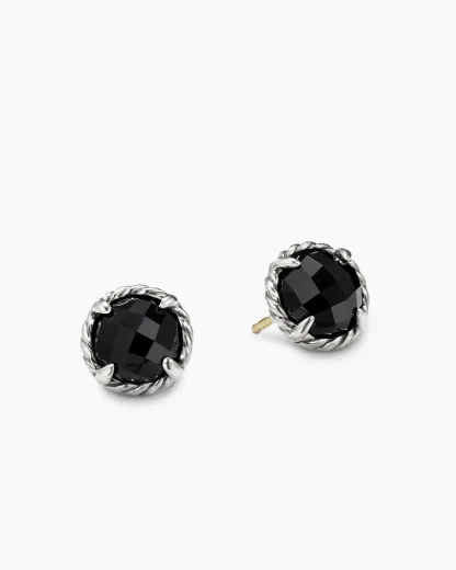 Petite Chatelaine庐 Stud Earrings Sterling Silver with Black Onyx, 8mm