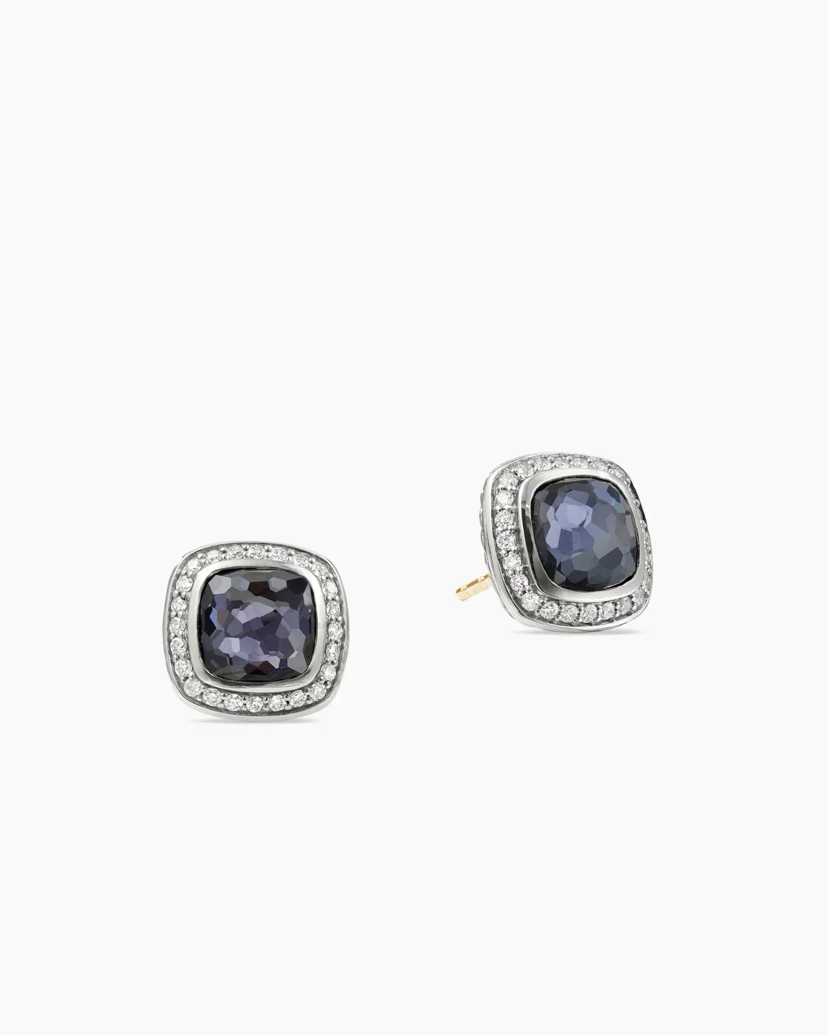 Albion庐 Stud Earrings Sterling Silver with Black Orchid and Diamonds, 7mm