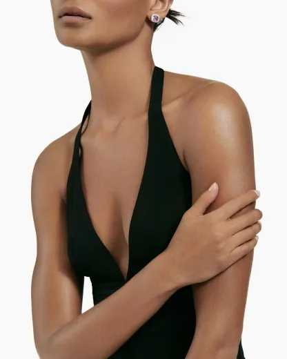 Albion庐 Stud Earrings Sterling Silver with Amethyst and Diamonds, 7mm