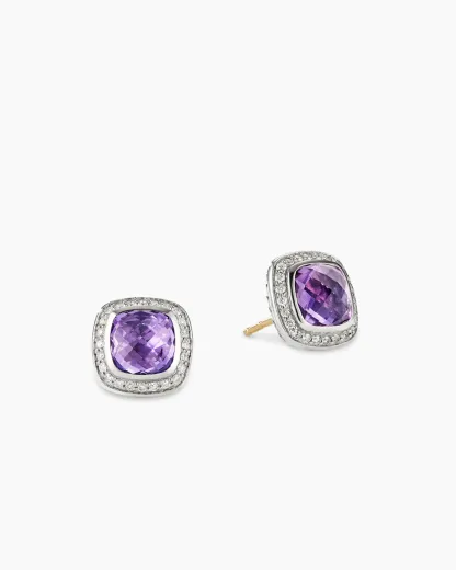 Albion庐 Stud Earrings Sterling Silver with Amethyst and Diamonds, 7mm