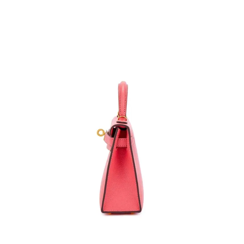 Herthtmes Rose Lipstick Chèvre Mini Kelly II 20 Gold Hardware