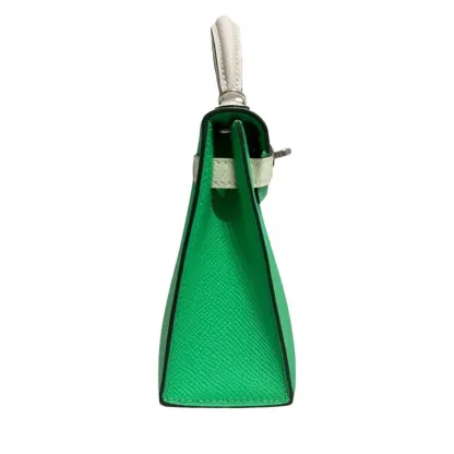 Herthtmes Vert Comics, Vert Fizz, and Gris Pale Epsom Tri-Color Mini Kelly 20 II Palladium Hardware