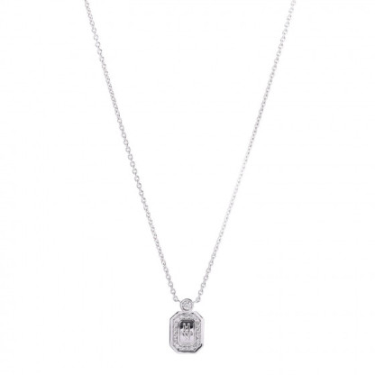 18K White Gold Diamond H W Logo Pendant Necklace