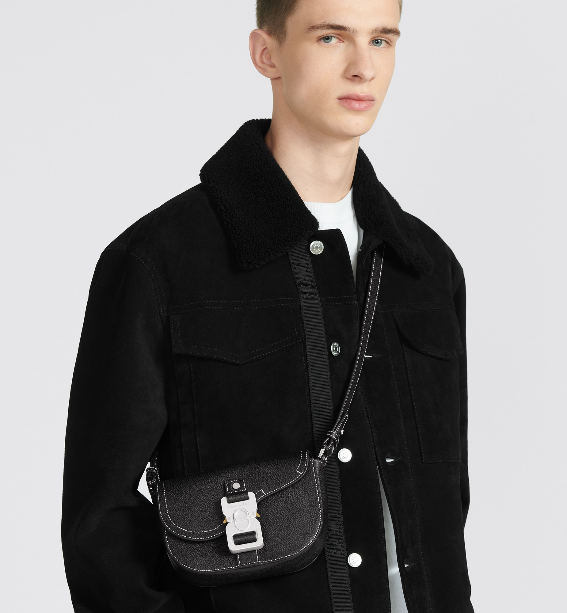Mini Saddle Messenger Bag with Flap Black Grained Calfskin