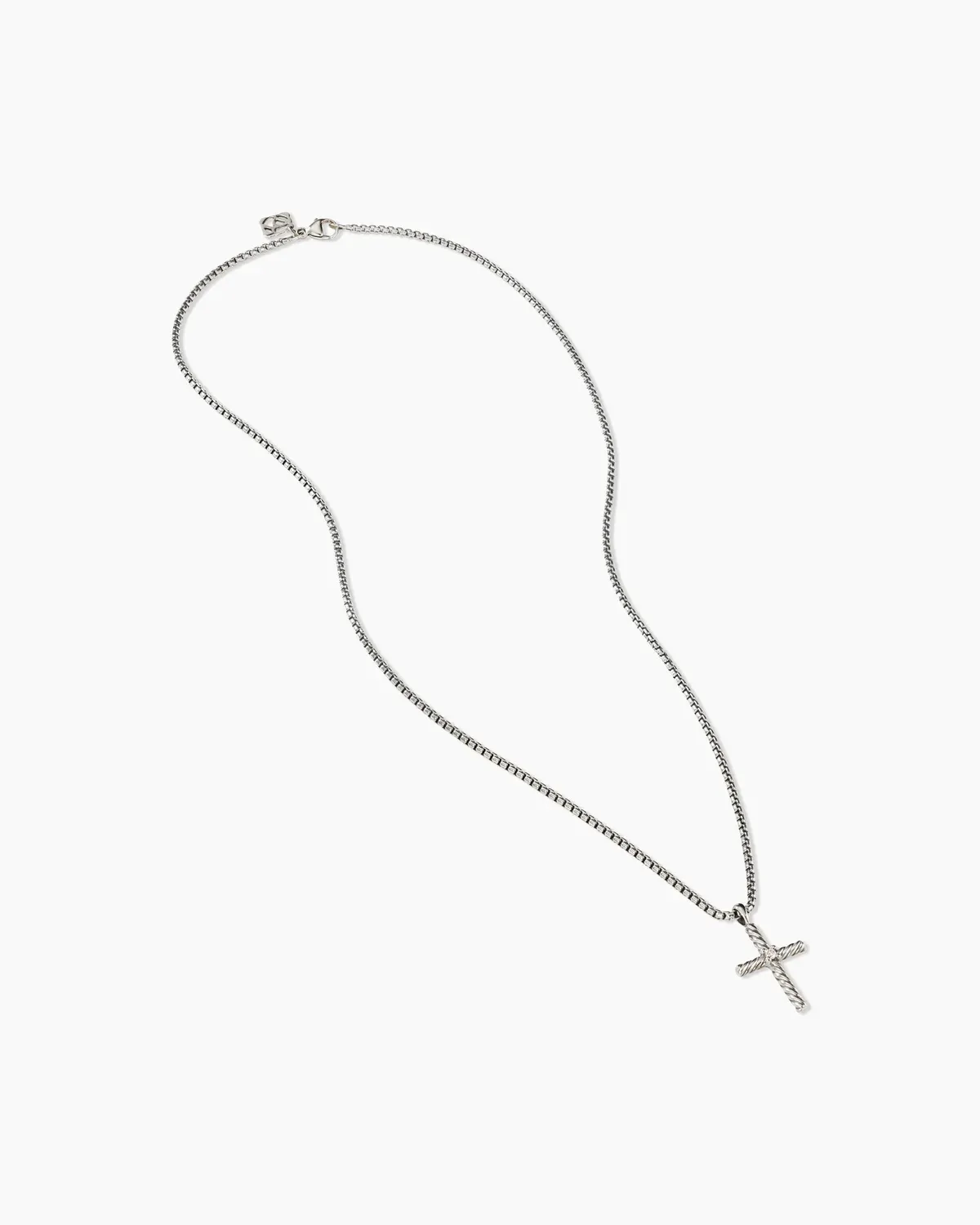 Classic Cable Cross Necklace Sterling Silver with Center Diamond, 24.3mm