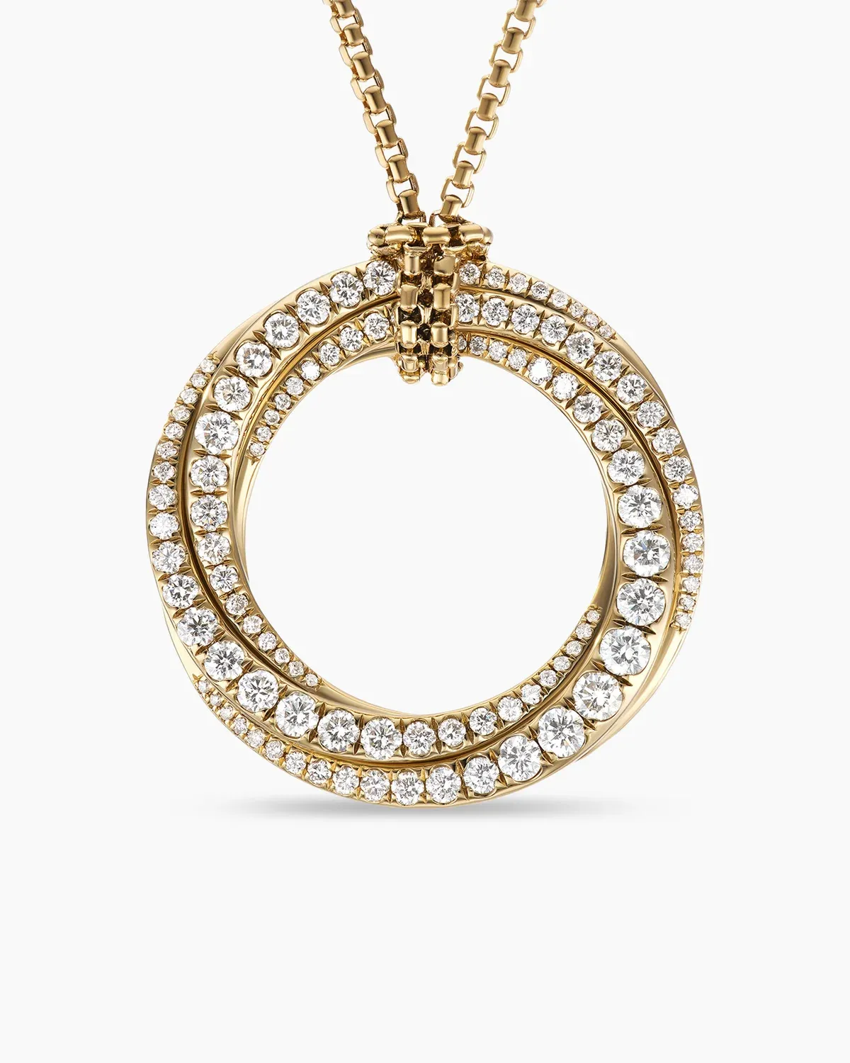 Pav茅 Crossover Pendant Necklace 18K Yellow Gold with Diamonds, 30mm