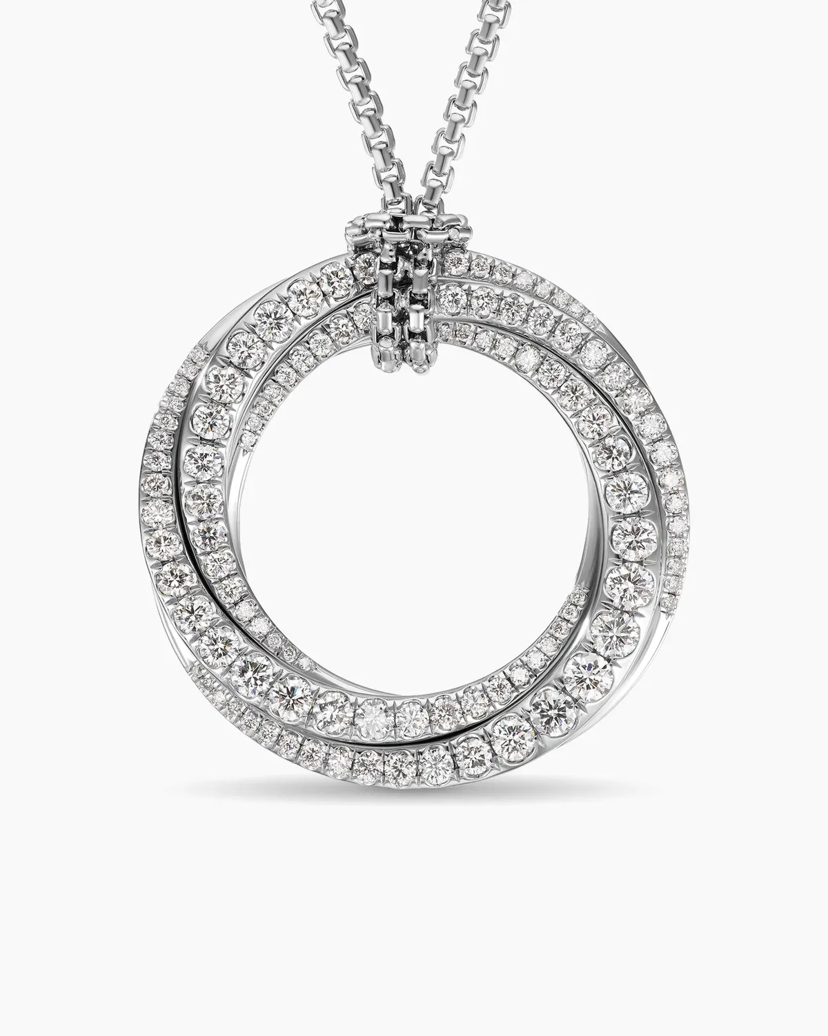 Pav茅 Crossover Pendant Necklace 18K White Gold with Diamonds, 30mm