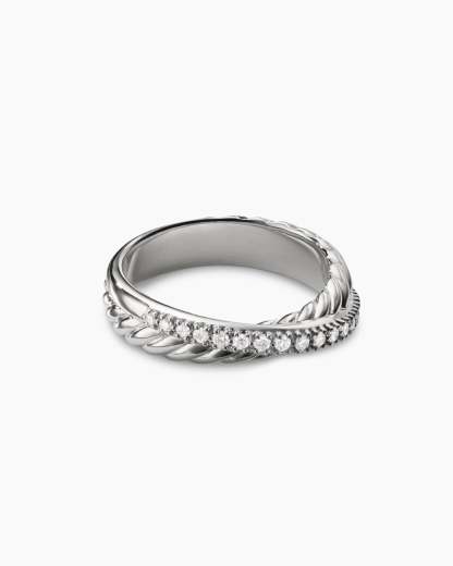 Crossover Band Ring Sterling Silver with Diamonds, 5.3mm