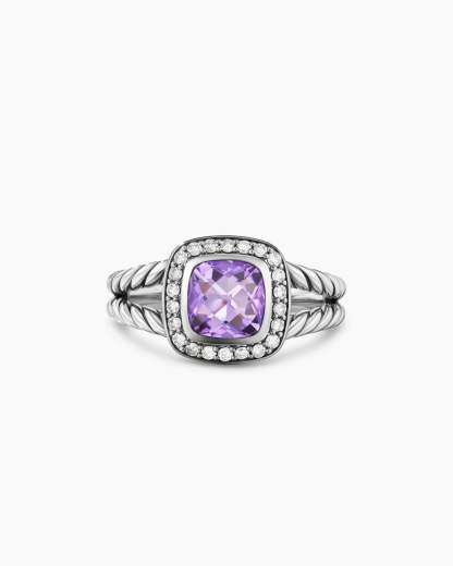 Petite Albion庐 Ring Sterling Silver with Amethyst and Diamonds, 7mm