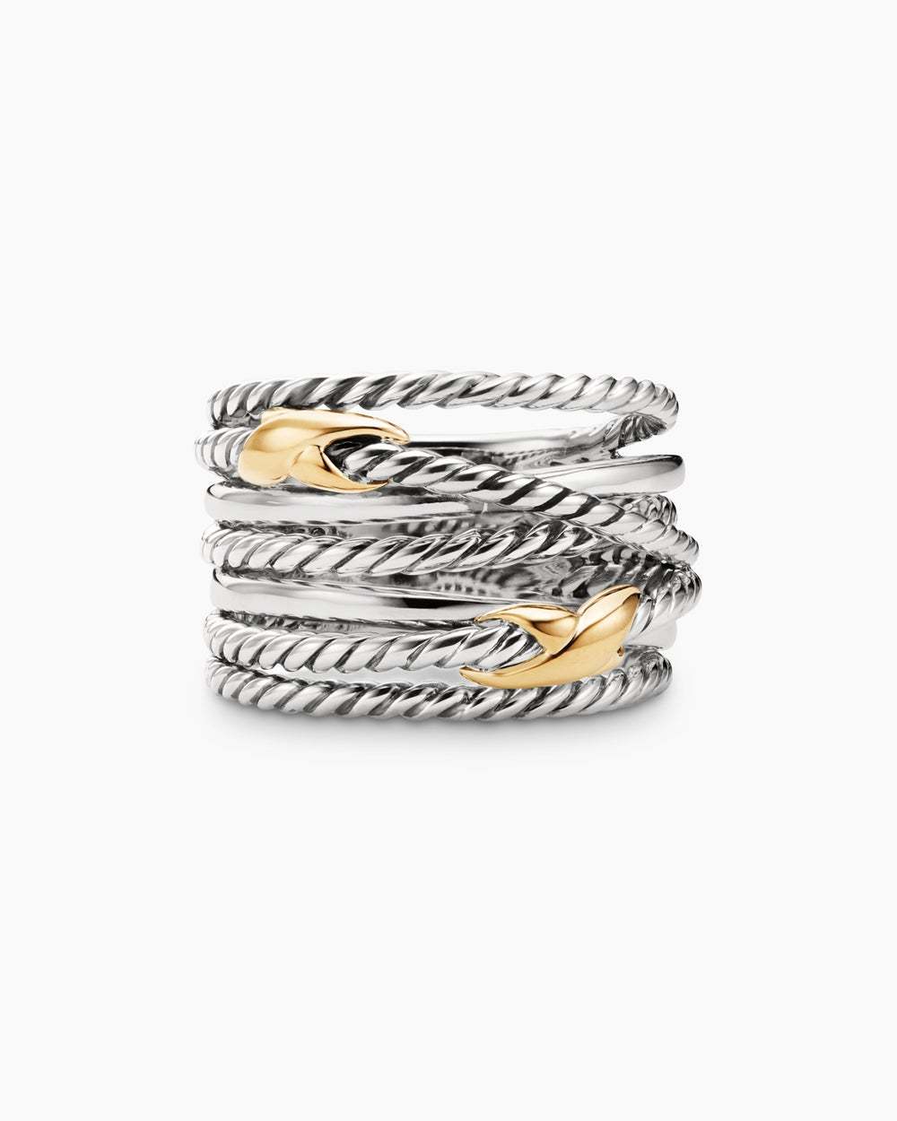 Double X Crossover Ring Sterling Silver with 18K Yellow Gold, 13mm