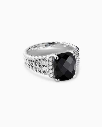 Petite Wheaton庐 Sterling Silver with Black Onyx and Diamonds, 10mm