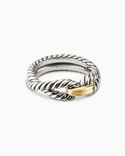 Cable Loop Band Ring Sterling Silver with 18K Yellow Gold, 7mm