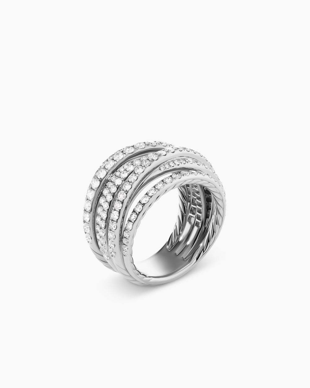 Pav茅 Crossover Ring 18K White Gold with Diamonds, 16mm