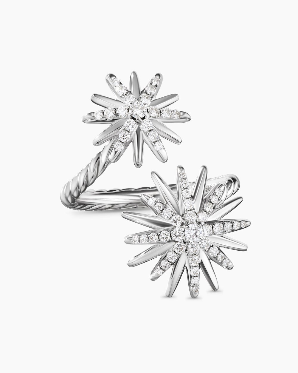 Starburst Bypass Ring Sterling Silver with Diamonds, 27.5mm
