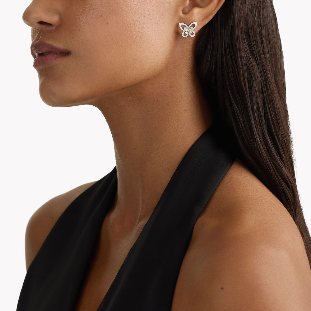 Butterfly Silhouette Diamond Mini Stud Earrings WHITE GOLD