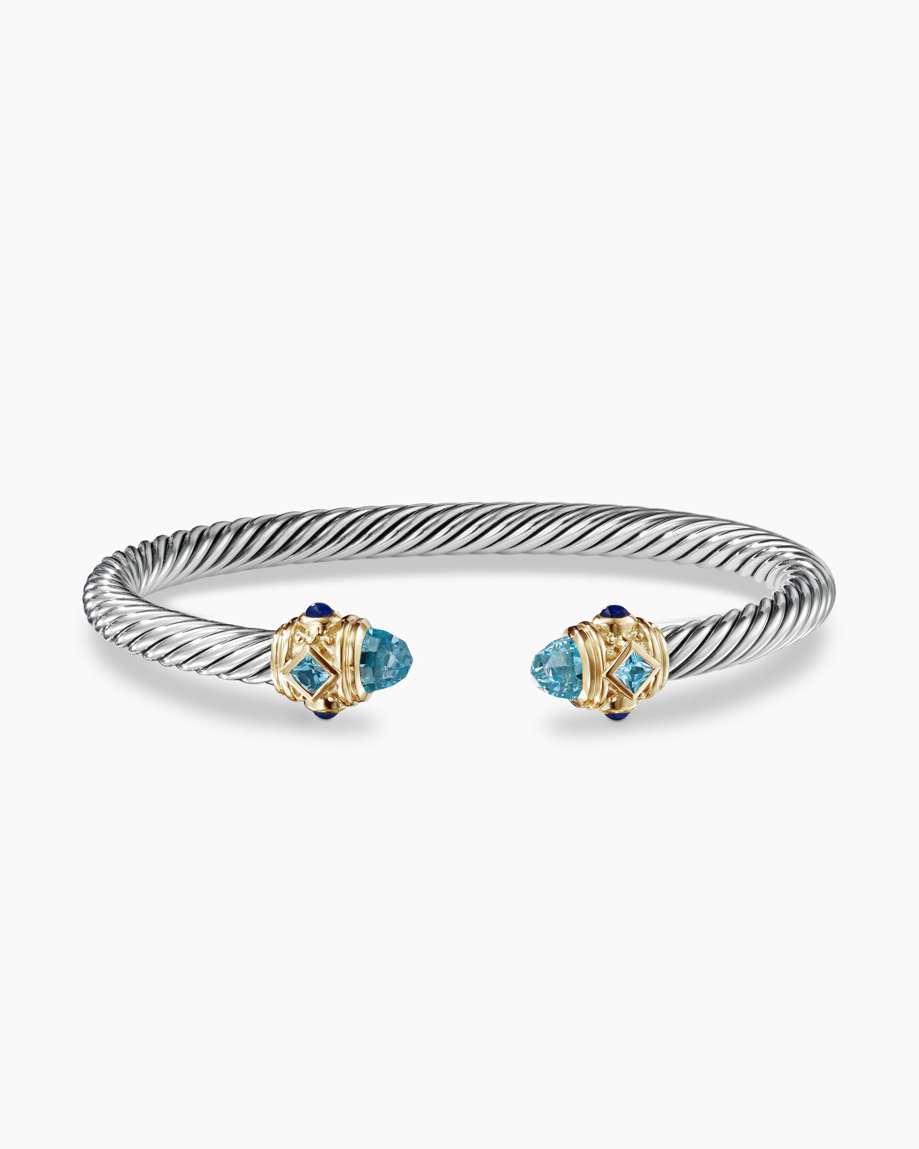 Renaissance庐 Classic Cable Bracelet Sterling Silver with 14K Yellow Gold, Blue Topaz and Lapis, 5mm
