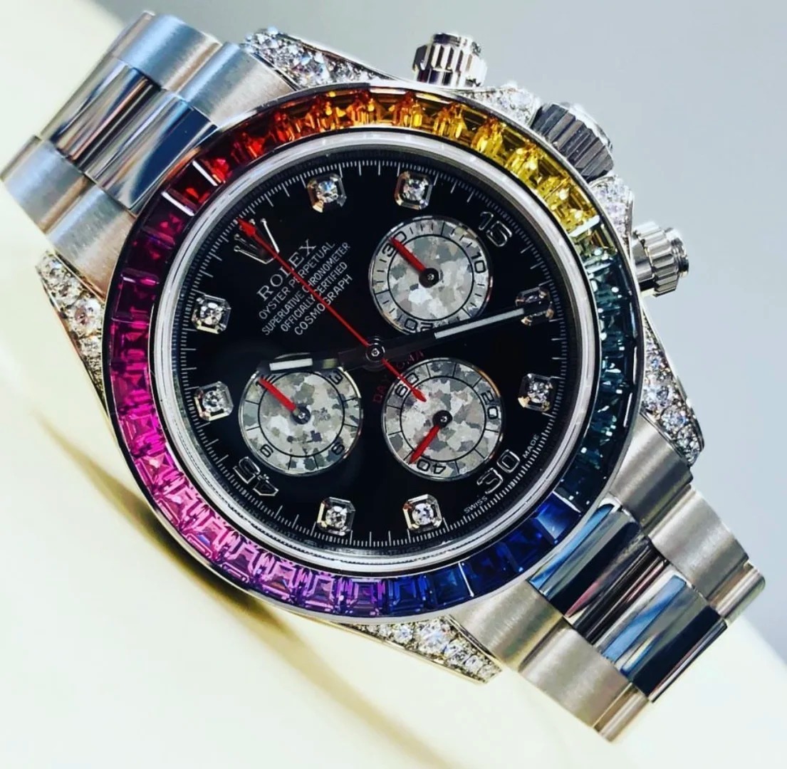 Pre Owned Steel Daytona 116509 Custom Diamond Rainbow