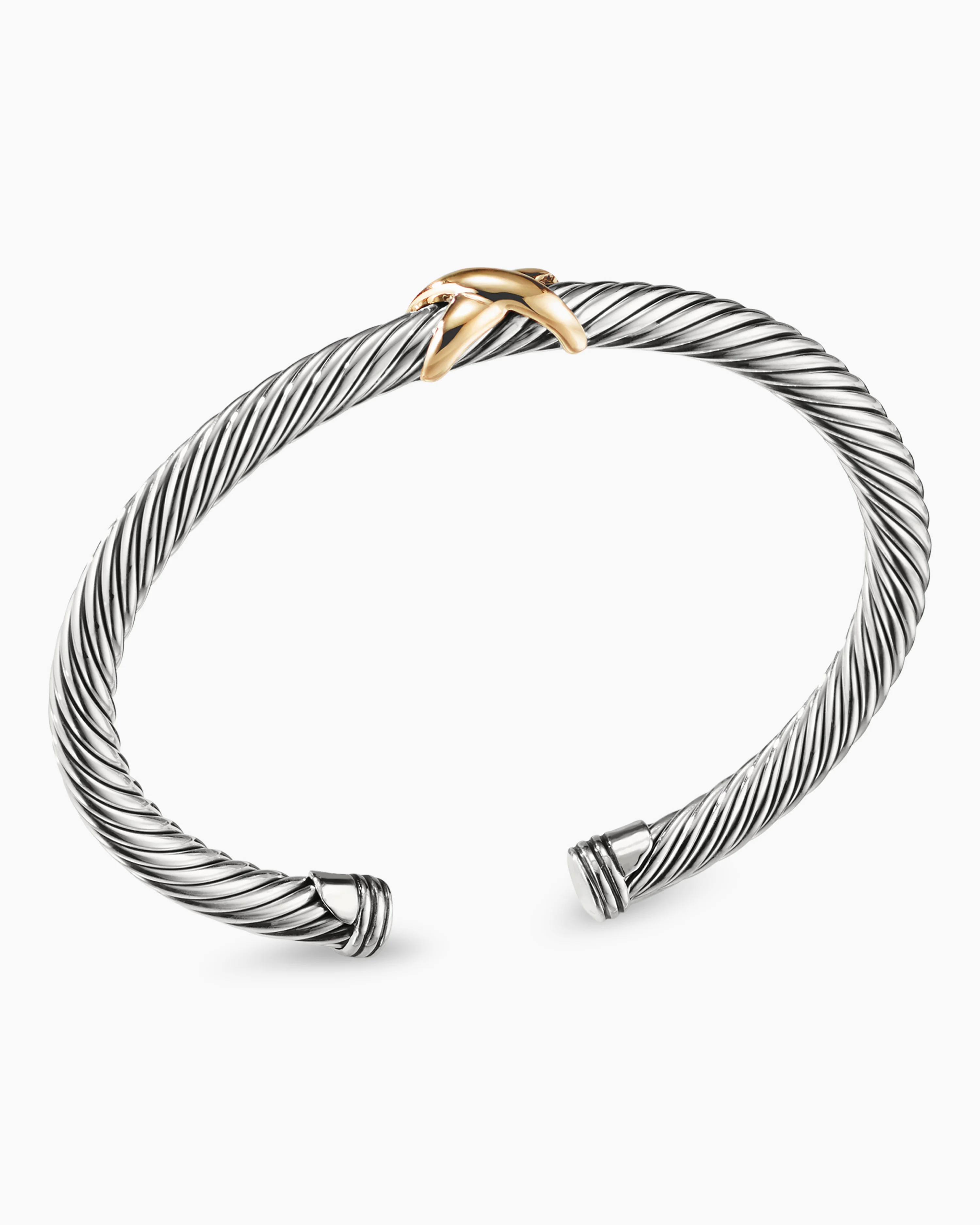 X Classic Cable Station Bracelet Sterling Silver with 14K Yellow Gold, 5mm