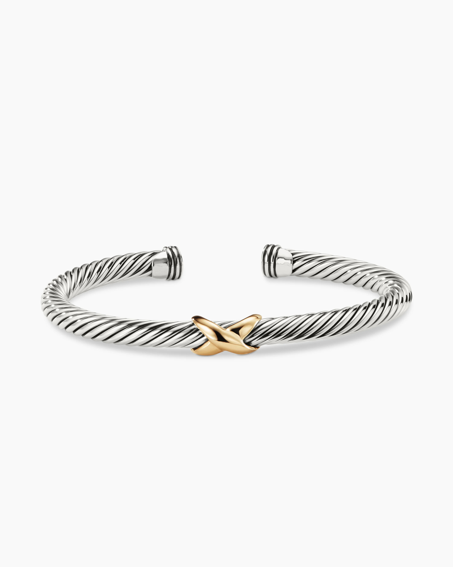 X Classic Cable Station Bracelet Sterling Silver with 14K Yellow Gold, 5mm