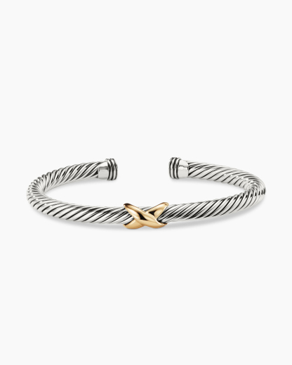 X Classic Cable Station Bracelet Sterling Silver with 14K Yellow Gold, 5mm