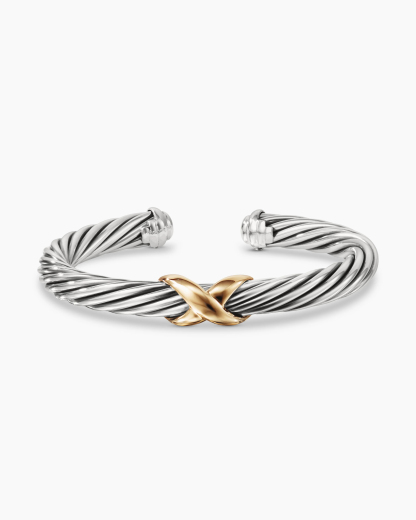 X Classic Cable Station Bracelet Sterling Silver with 14K Yellow Gold, 7mm