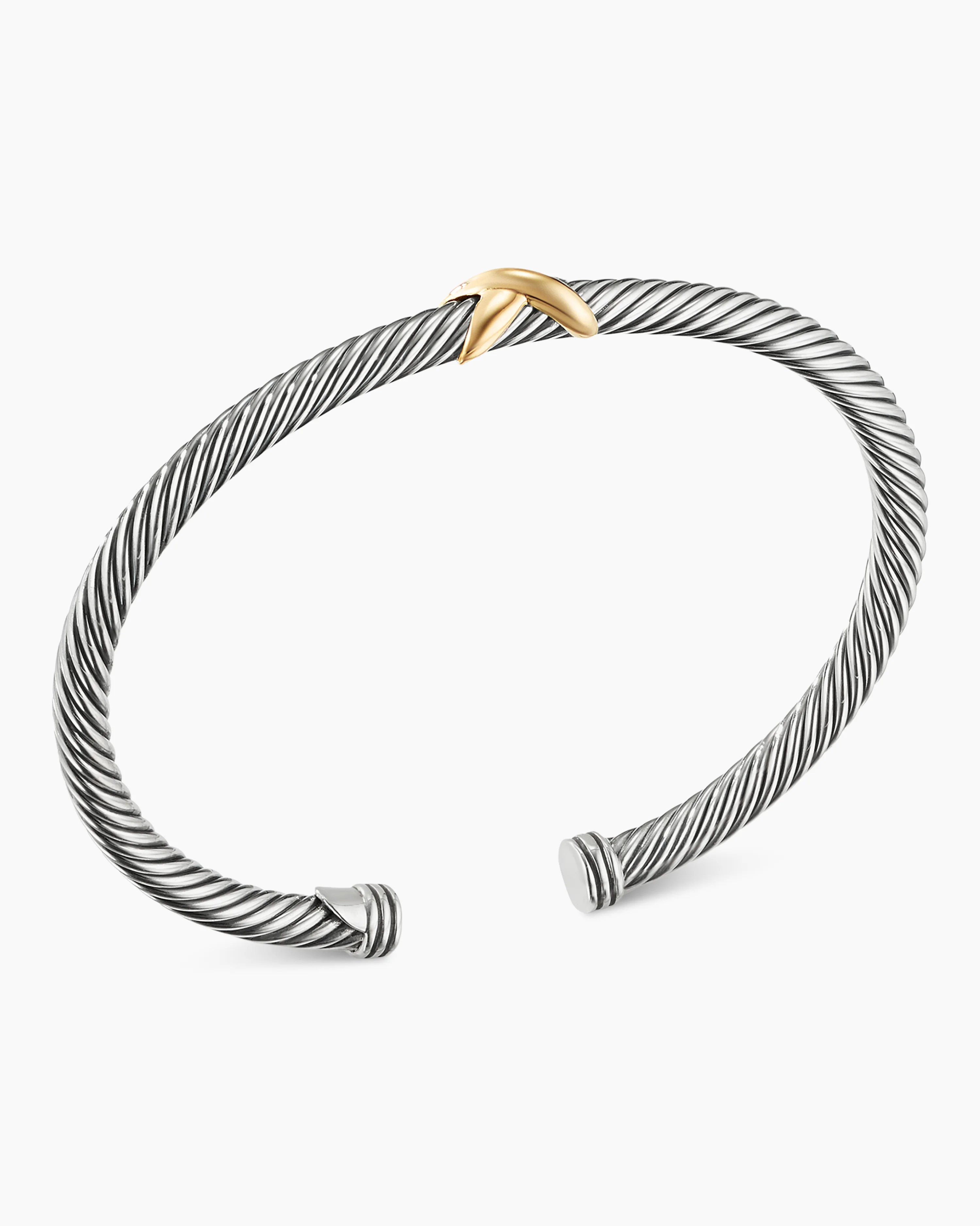 X Classic Cable Station Bracelet Sterling Silver with 18K Yellow Gold, 4mm