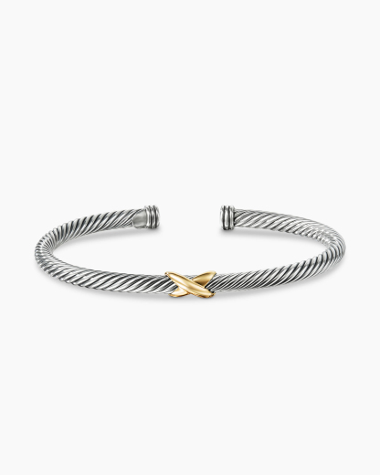 X Classic Cable Station Bracelet Sterling Silver with 18K Yellow Gold, 4mm