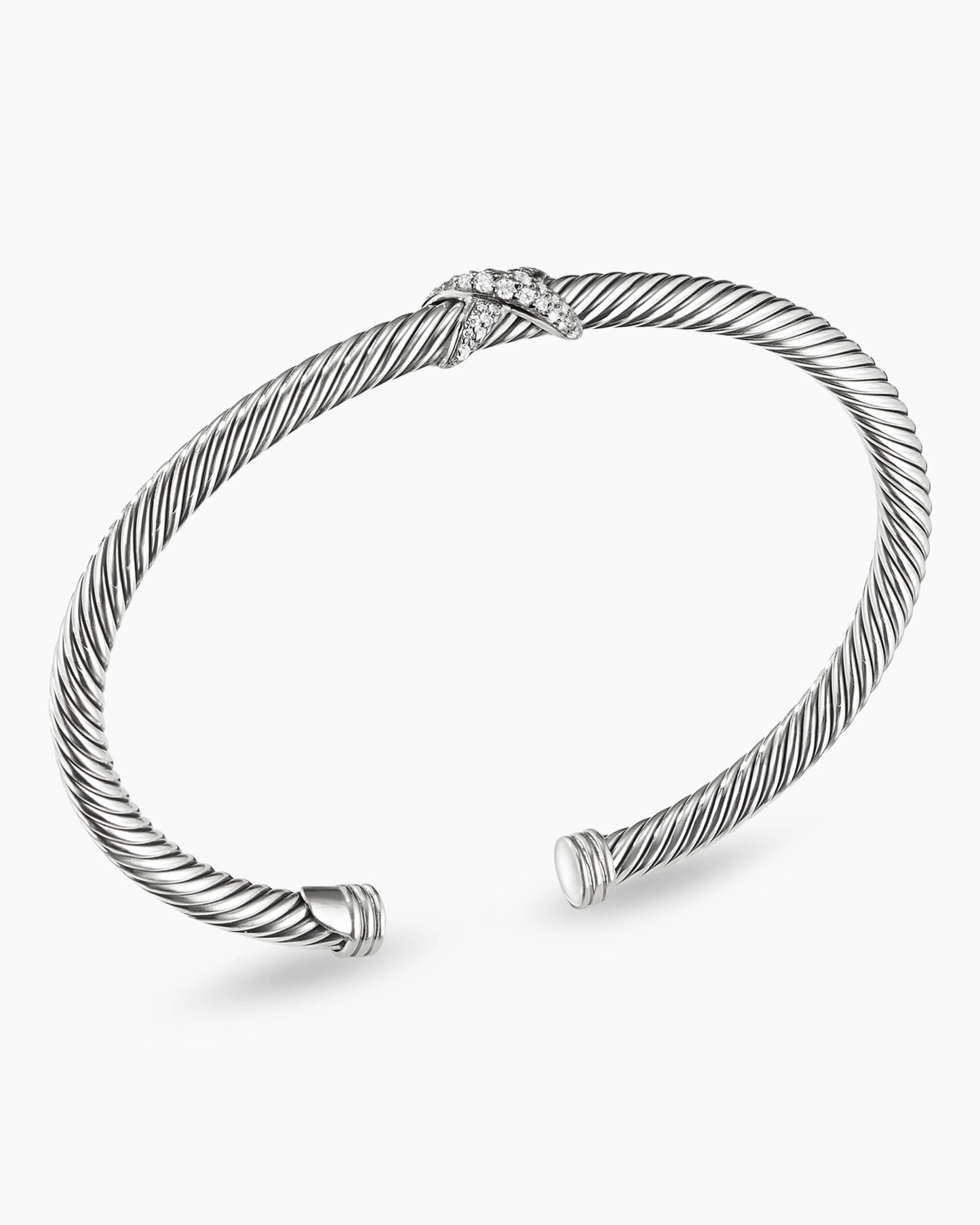 X Classic Cable Station Bracelet Sterling Silver with Diamonds, 4mm