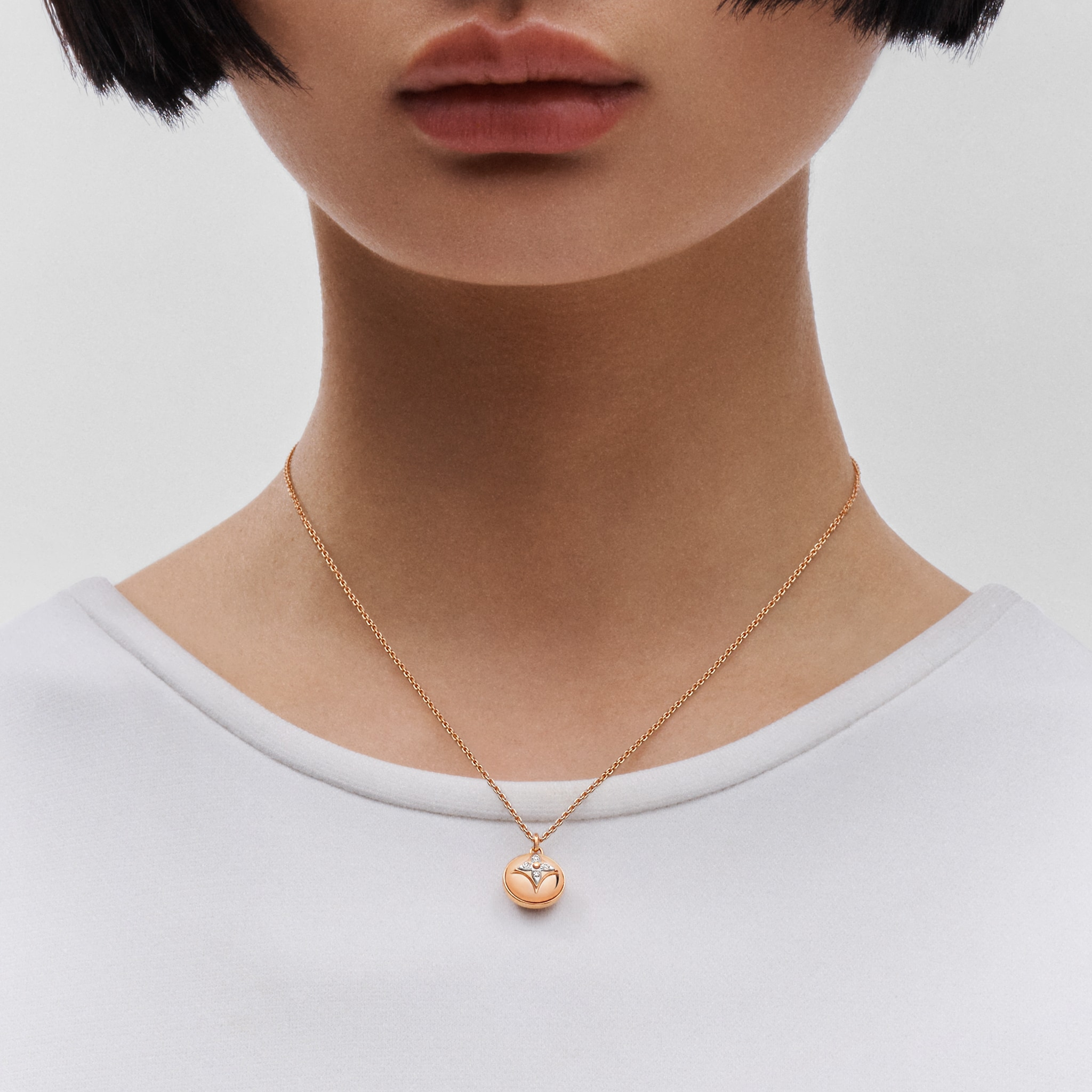 B Blossom Pendant, Pink Gold, White Gold And Diamonds