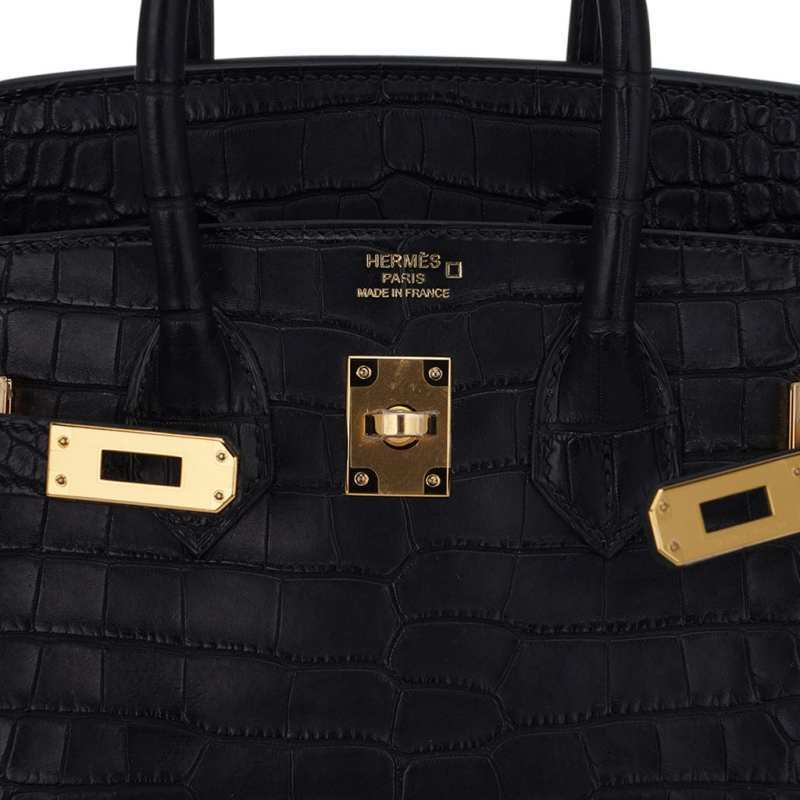 Birkin 25 Bag Black Matte Alligator with Gold Hardware