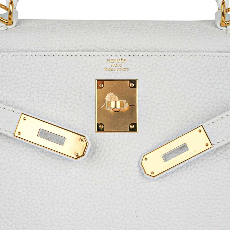 Kelly 28 Retourne Bag White Clemence Leather with Gold Hardware
