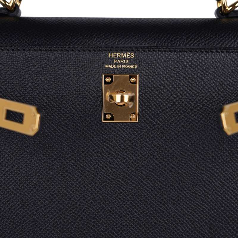 Kelly Sellier 25 Bag Black Epsom Gold Hardware New