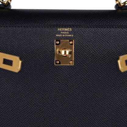 Kelly Sellier 25 Bag Black Epsom Gold Hardware New
