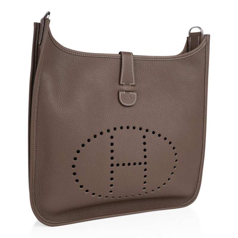 Evelyne GM Bag Etoupe Clemence Leather with Palladium Hardware
