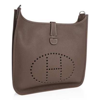 Evelyne GM Bag Etoupe Clemence Leather with Palladium Hardware