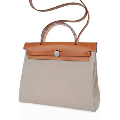 Herbag Zip 31 Bag Beton Toile Militaire / Natural Sable Leather Palladium New w/Box