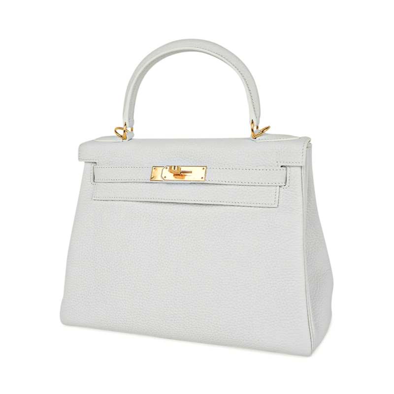 Kelly 28 Retourne Bag White Clemence Leather with Gold Hardware